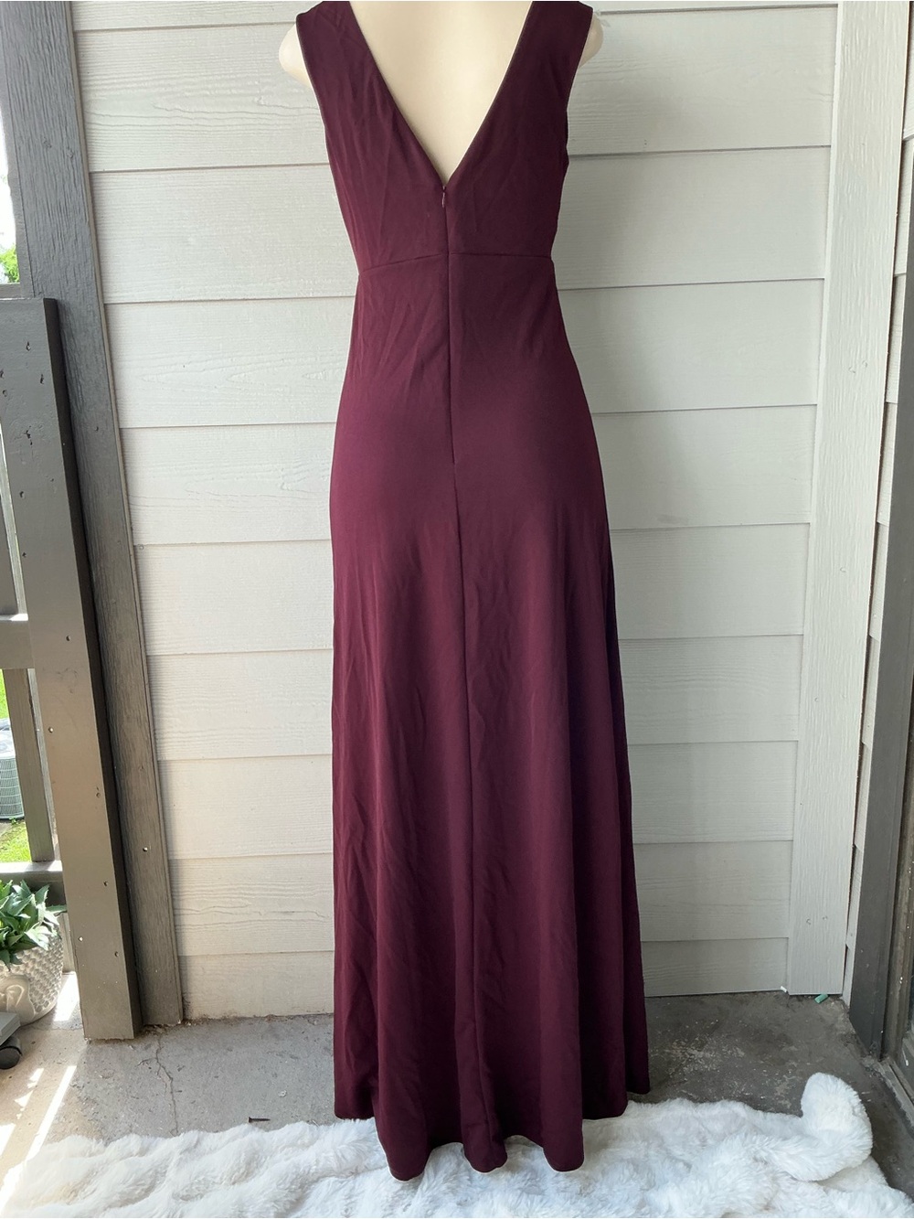 Birdy Grey Burgundy V-Neck Sleeveless Prom Gown with Side Slit - Picture 4 of 11